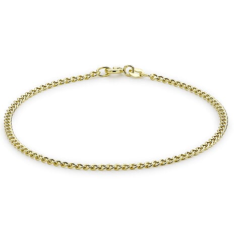 9K Yellow Gold 2mm Curb Chain Bracelet 7 Inch