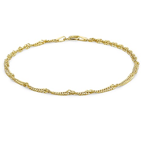 9K Yellow Gold Diamond Cut Twist Curb Bracelet 7 Inch