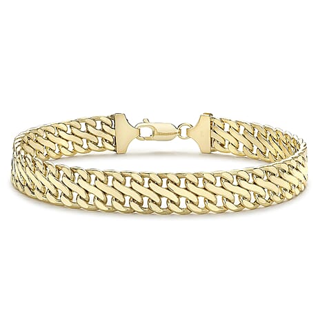 9K Yellow Gold 9mm Double Curb Chain Bracelet 7.5 Inch
