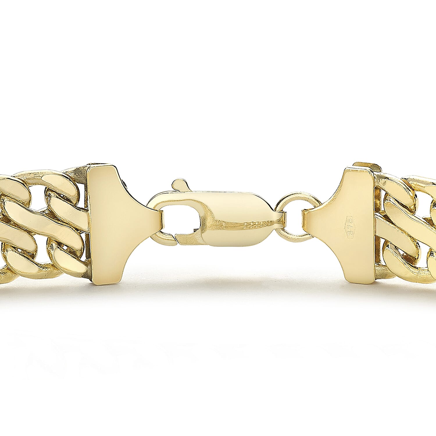 9K Yellow Gold 9mm Double Curb Chain Bracelet 7.5 Inch