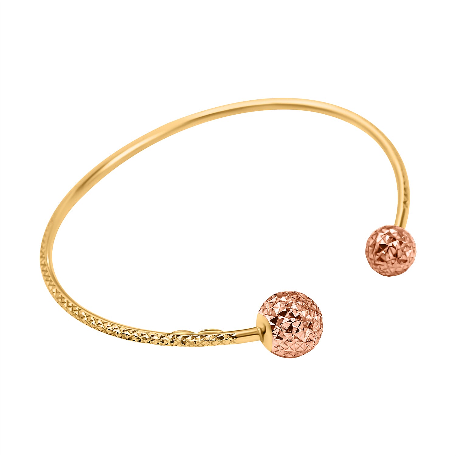 9K Two Colour Gold Diamond Cut Ball Torque Bangle