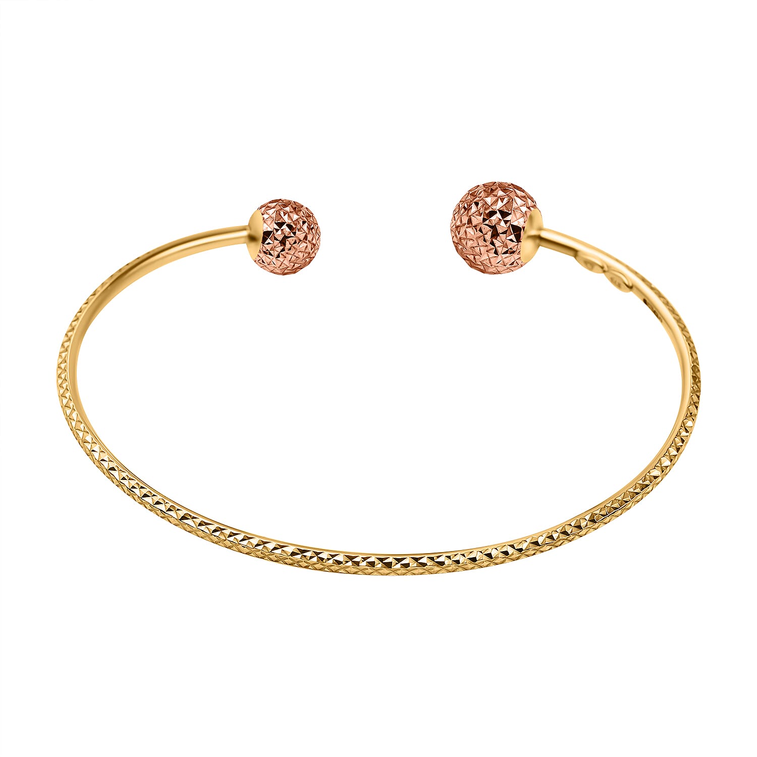 9K Two Colour Gold Diamond Cut Ball Torque Bangle