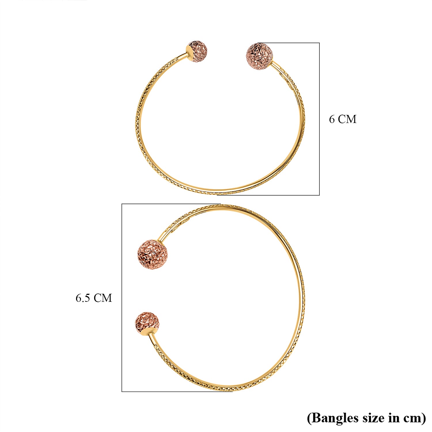 9K Two Colour Gold Diamond Cut Ball Torque Bangle