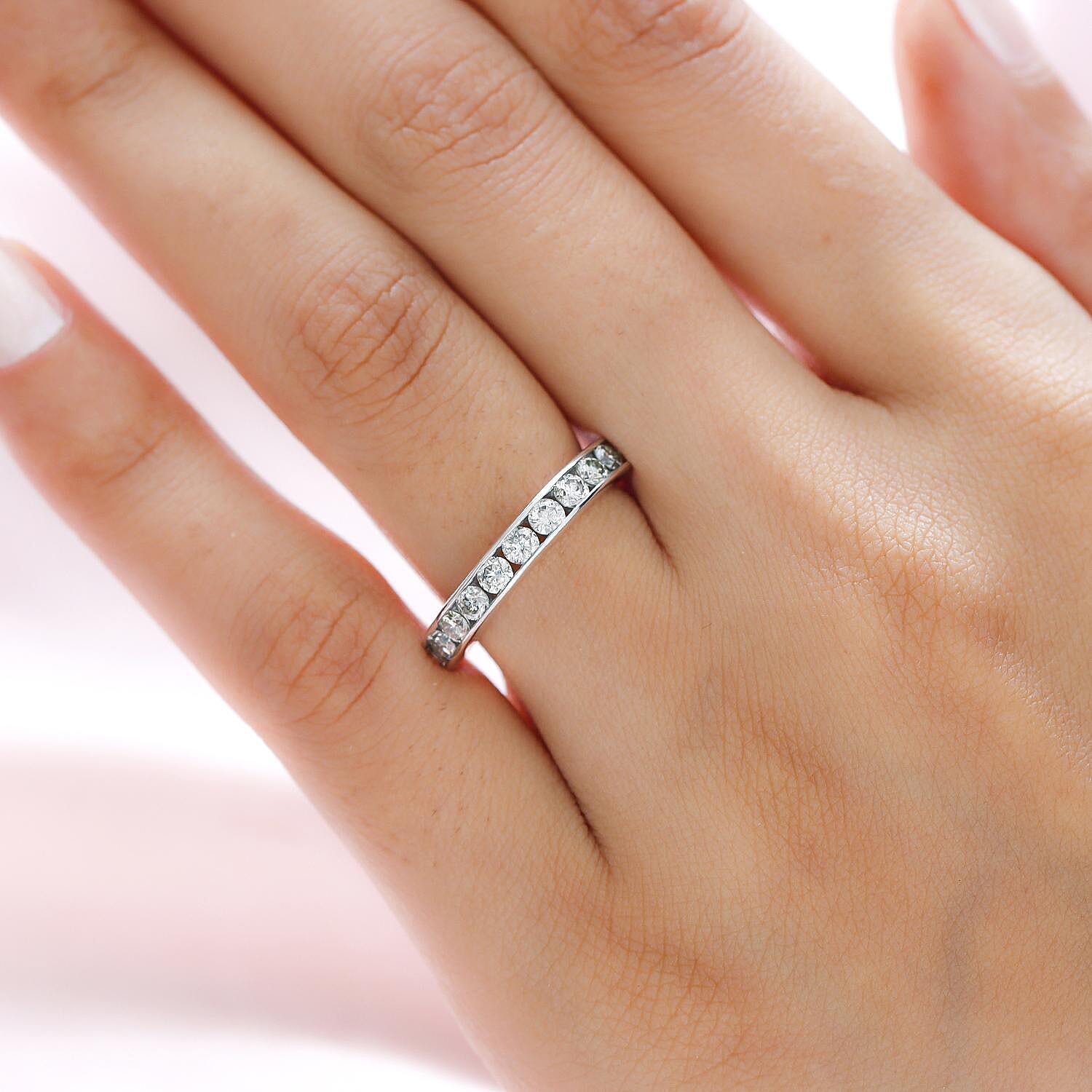 NY Close Out Deal - 14K White Gold SGL Certified Diamond (I1-I2-G-H) Half Eternity Ring 1.00 Ct.