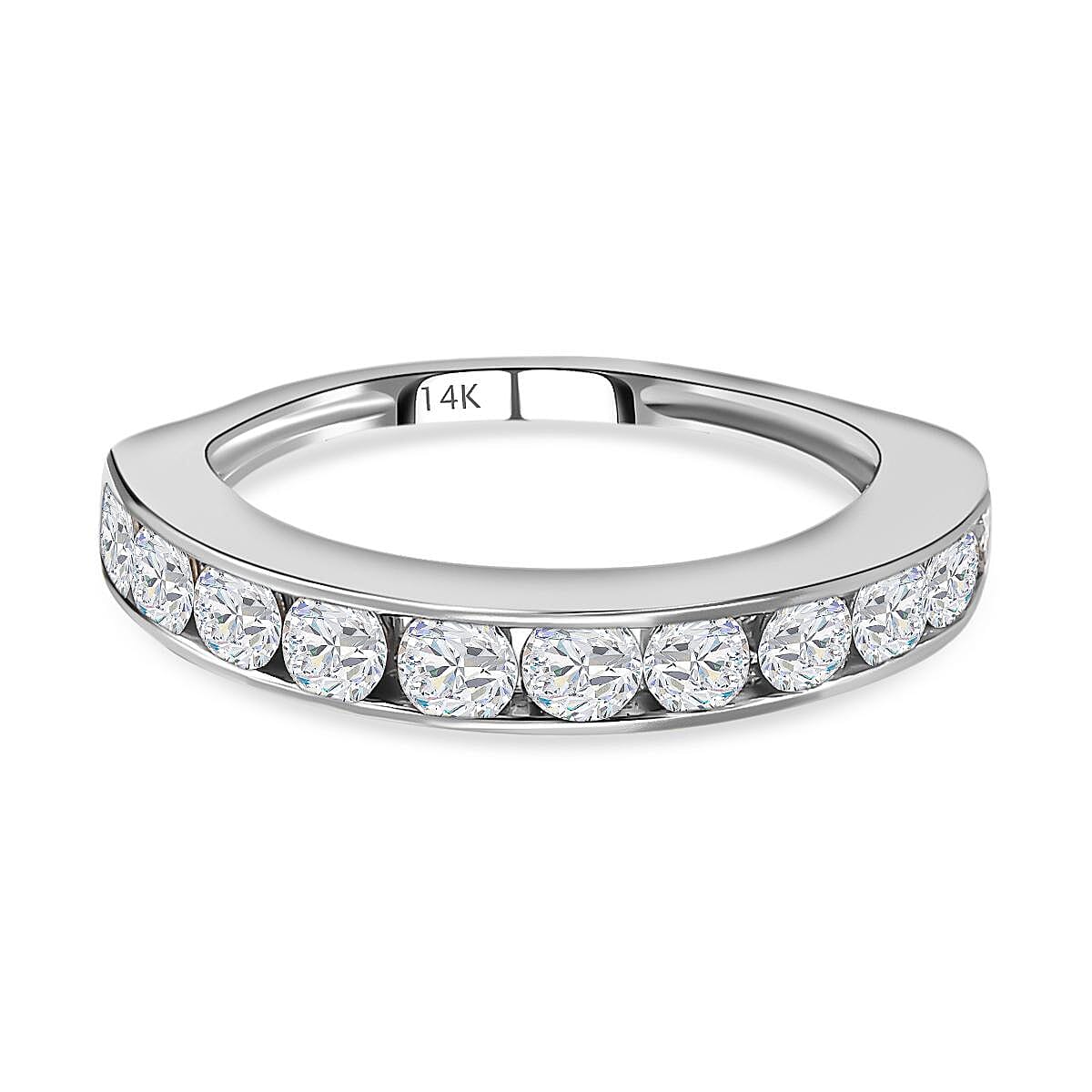 NY Close Out Deal - 14K White Gold SGL Certified Diamond (I1-I2-G-H) Half Eternity Ring 1.00 Ct.