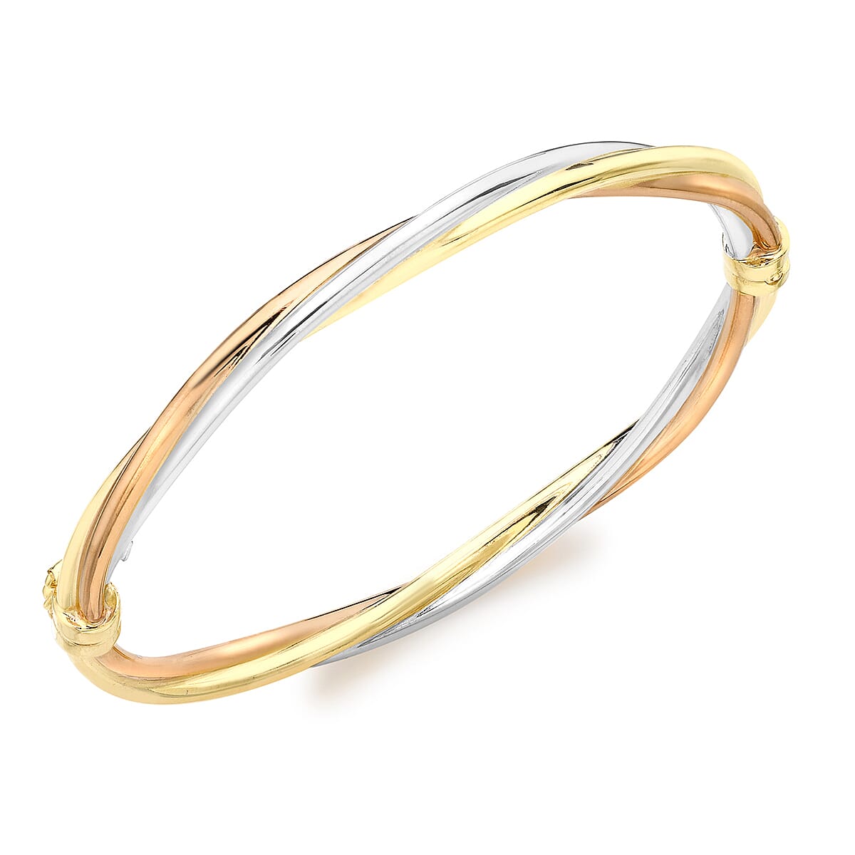 9K Three Colour Gold 4mm Twist Tube Bangle