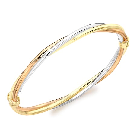 9K Three Colour Gold 4mm Twist Tube Bangle