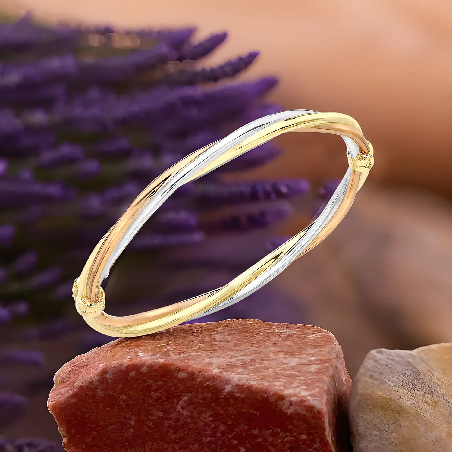 9K Three Colour Gold 4mm Twist Tube Bangle