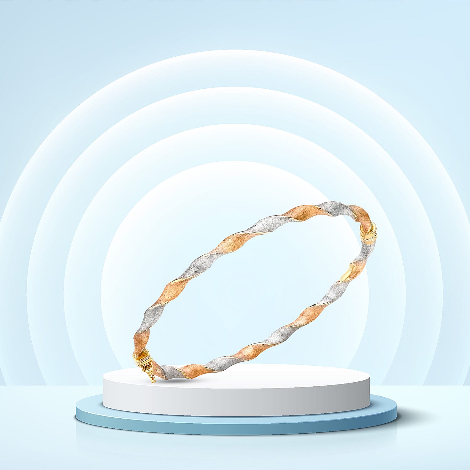 9K Three Colour Gold 4mm Satin Twist Bangle