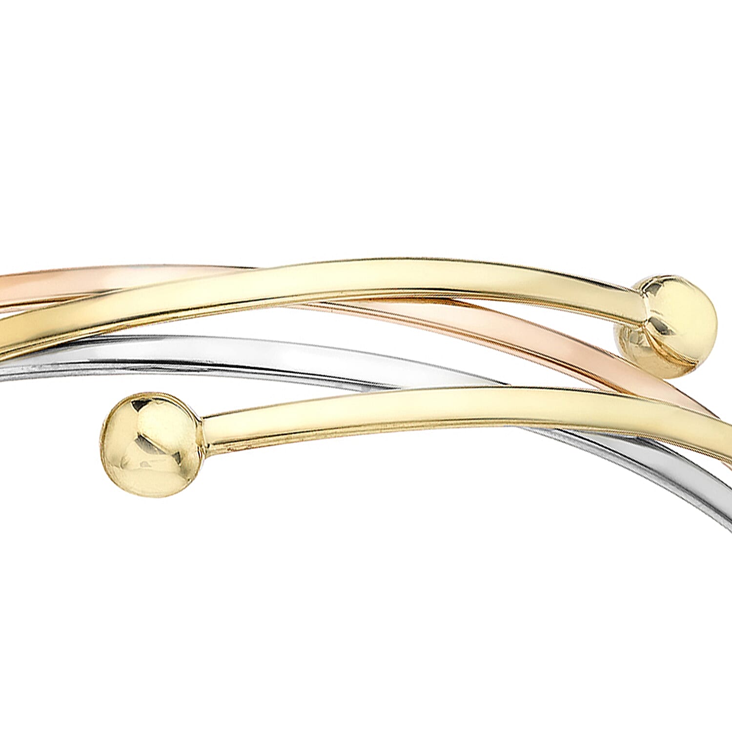 9K Three Colour Gold 8mm Crossover Ball Cuff Bangle