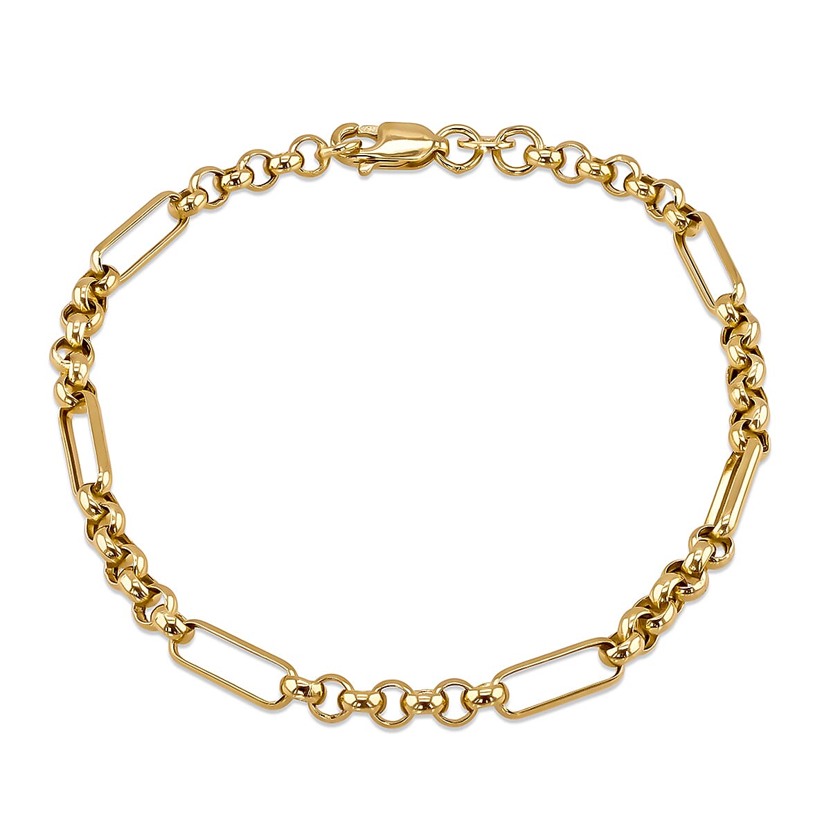 18K Yellow Gold Hollow Figabelcher Albert Bracelet 7.5 Inch