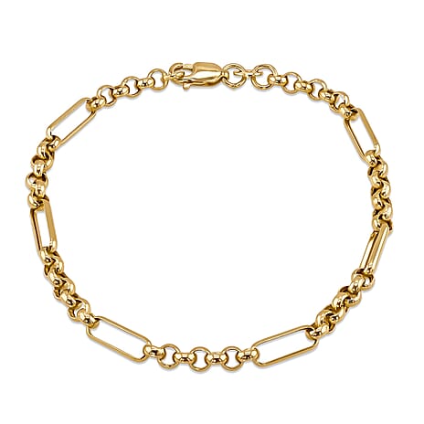 18K Yellow Gold Hollow Figabelcher Albert Bracelet 7.5 Inch