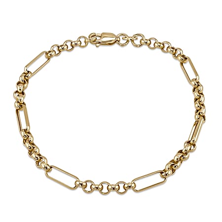 18K Yellow Gold Hollow Figabelcher Albert Bracelet 7.5 Inch