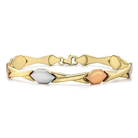 9K Three Colour Gold Hugs And Kisses Link Bracelet 7.5 Inch