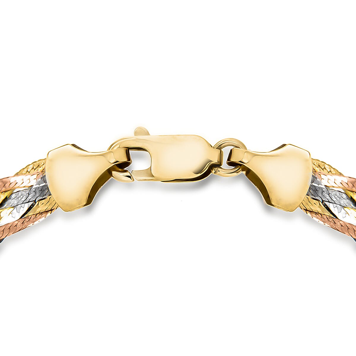 9K Three Colour Gold 6 Plait Textured Herringbone Bracelet 7 Inch