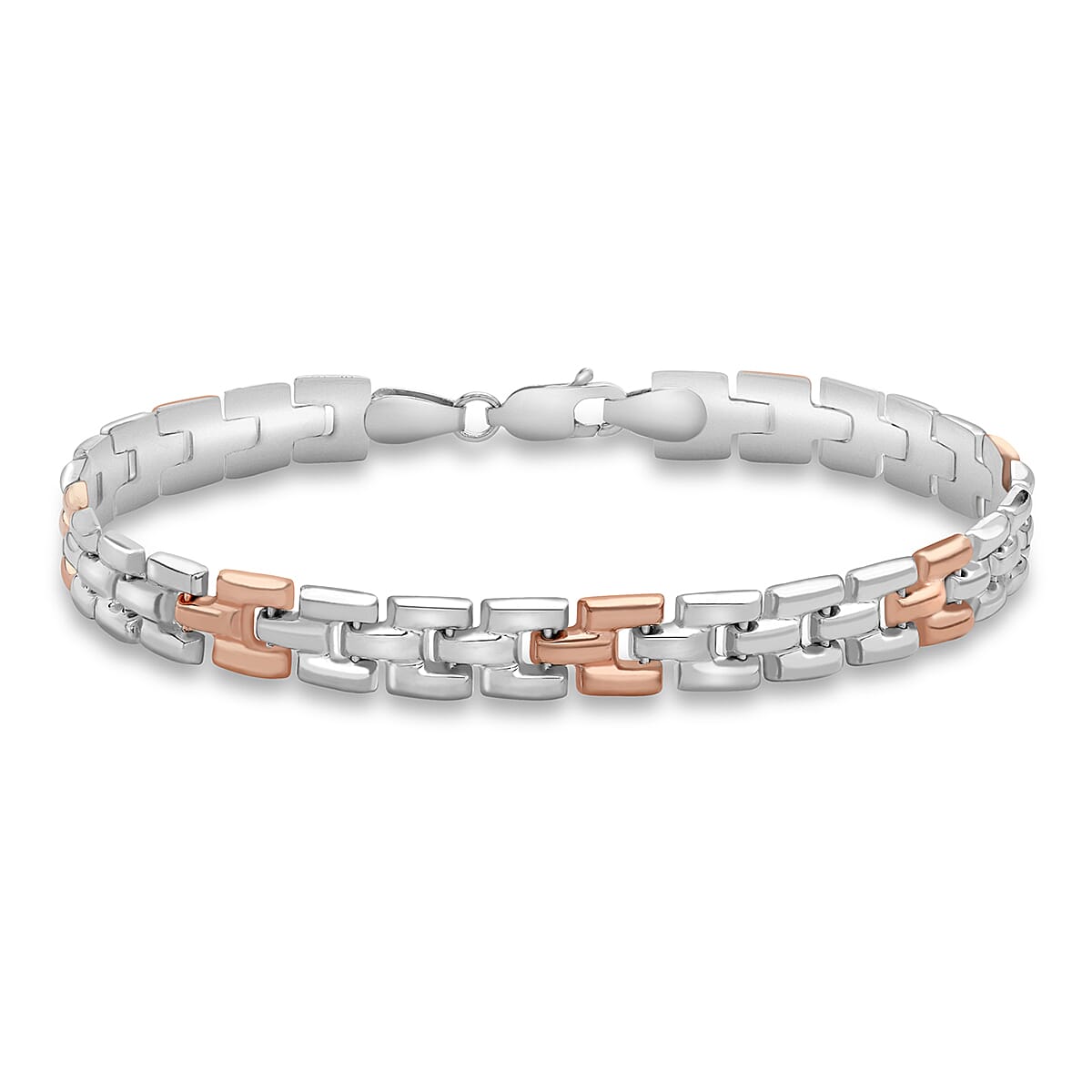 9K Two Colour Gold Brick Link Bracelet 7.5 Inch