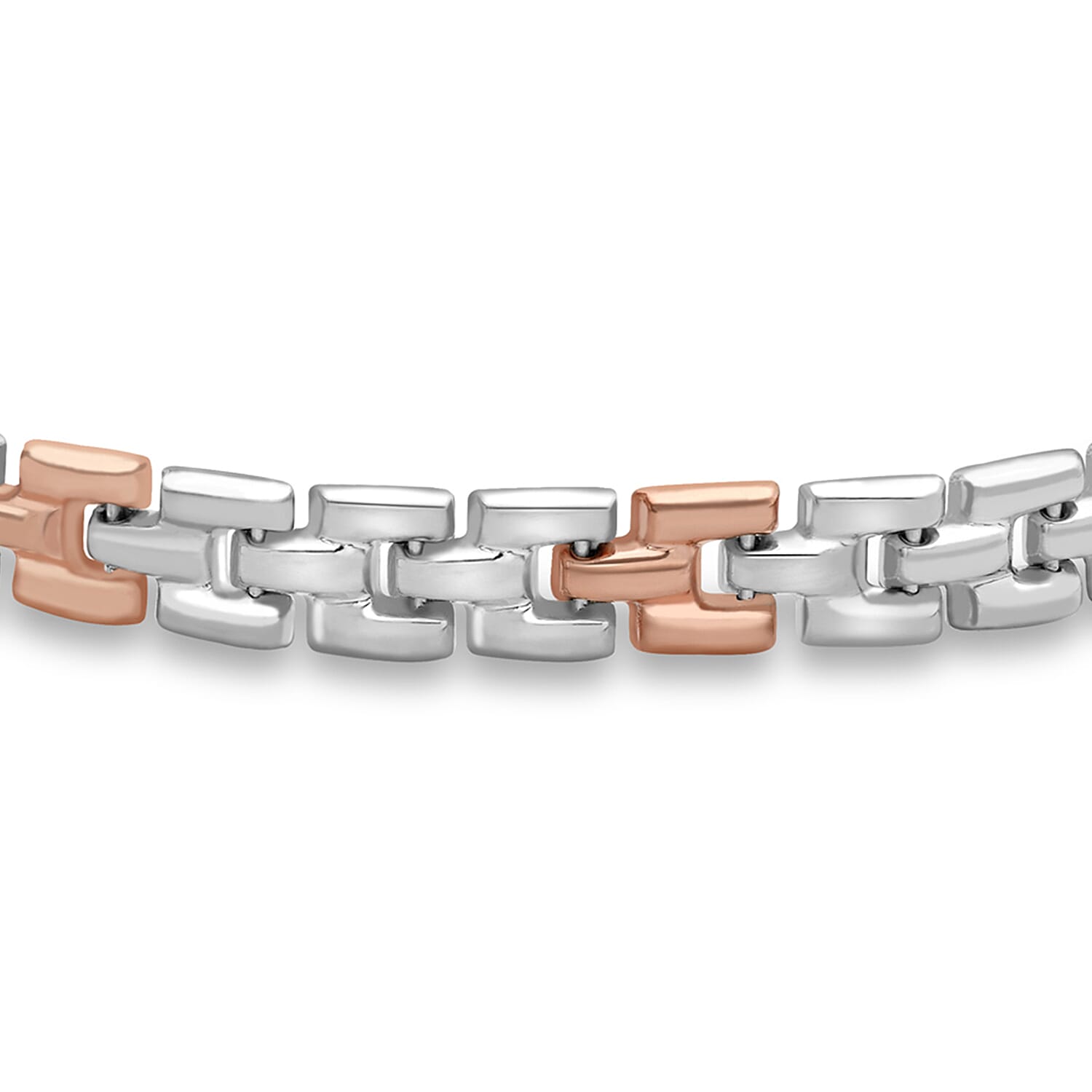 9K Two Colour Gold Brick Link Bracelet 7.5 Inch