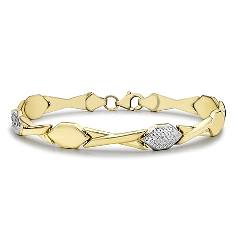 9K Two Colour Gold Diamond Cut Hugs And Kisses Link Bracelet 7.5 Inch