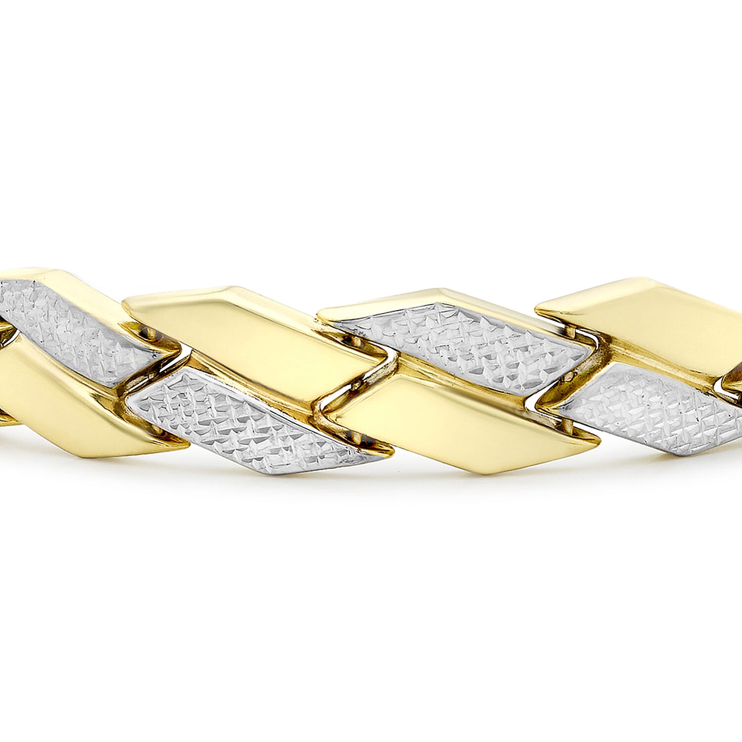 9K Two Colour Gold Diamond Cut Chevron Bracelet 7.5 Inch