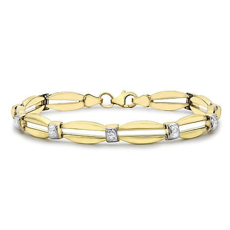 9K Two Colour Gold Diamond Cut Oval Bar Link Bracelet 7.5 Inch