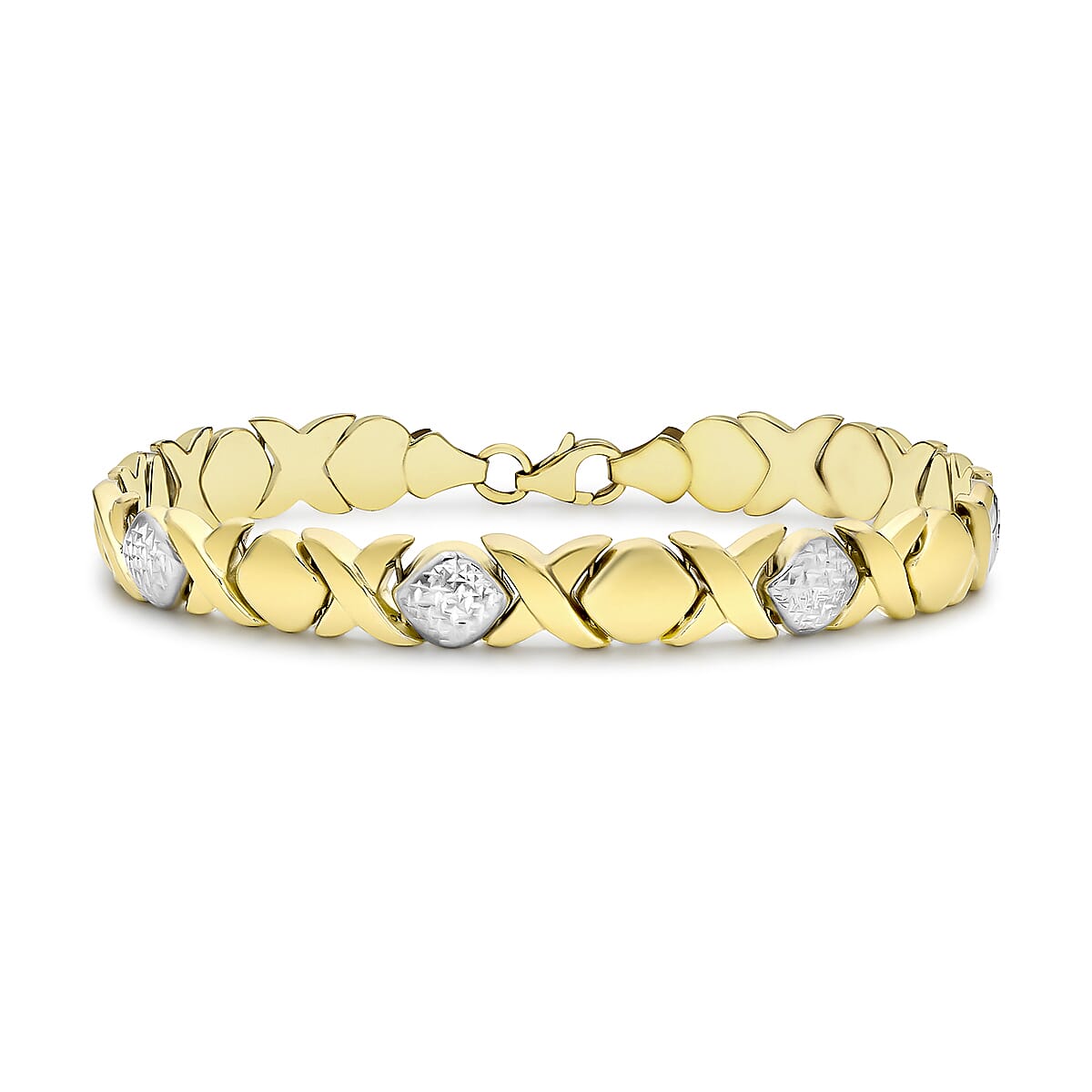 9K Two Colour Gold Diamond Cut Hugs And Kisses Link Bracelet 7.5 Inch