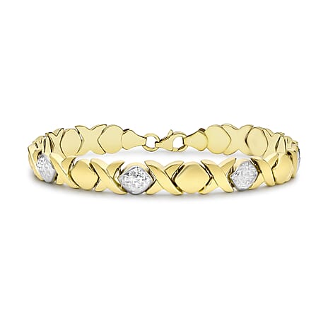 9K Two Colour Gold Diamond Cut Hugs And Kisses Link Bracelet 7.5 Inch