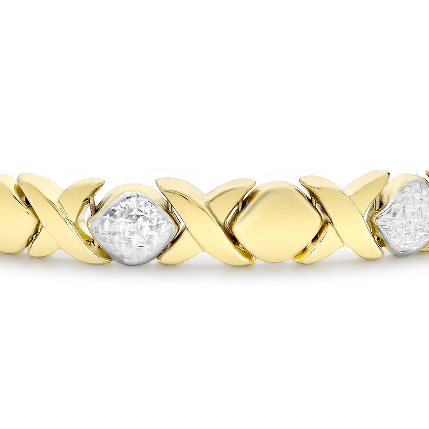 9K Two Colour Gold Diamond Cut Hugs And Kisses Link Bracelet 7.5 Inch
