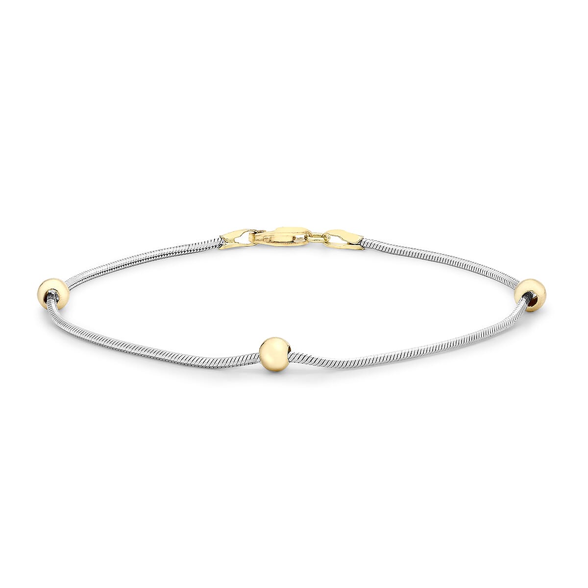 9K Two Colour Gold Ball And Hexagonal Snake Chain Bracelet 7 Inch
