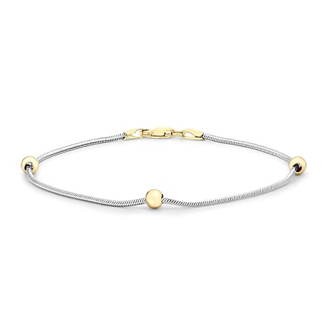 9K Two Colour Gold Ball And Hexagonal Snake Chain Bracelet 7 Inch