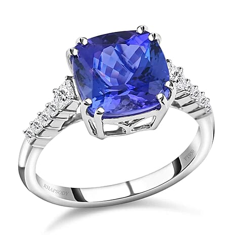 RHAPSODY 950 Platinum AGI Certified & Appraised AAAA Tanzanite and Diamond (VS-EF) Ring 3.57 Ct, Platinum Wt. 4.02 Gms