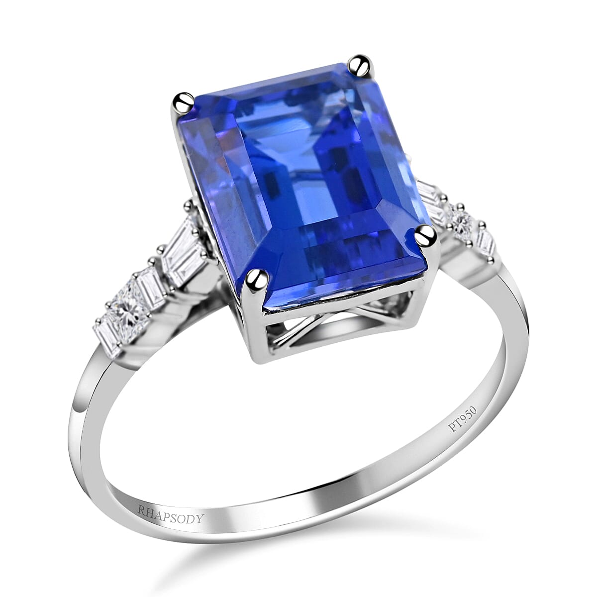 RHAPSODY 950 Platinum AGI Certified & Appraised AAAA Tanzanite and Diamond (VS-E-F) Ring 5.60 Ct, Platinum Wt. 5.13 Gms.SIZE N