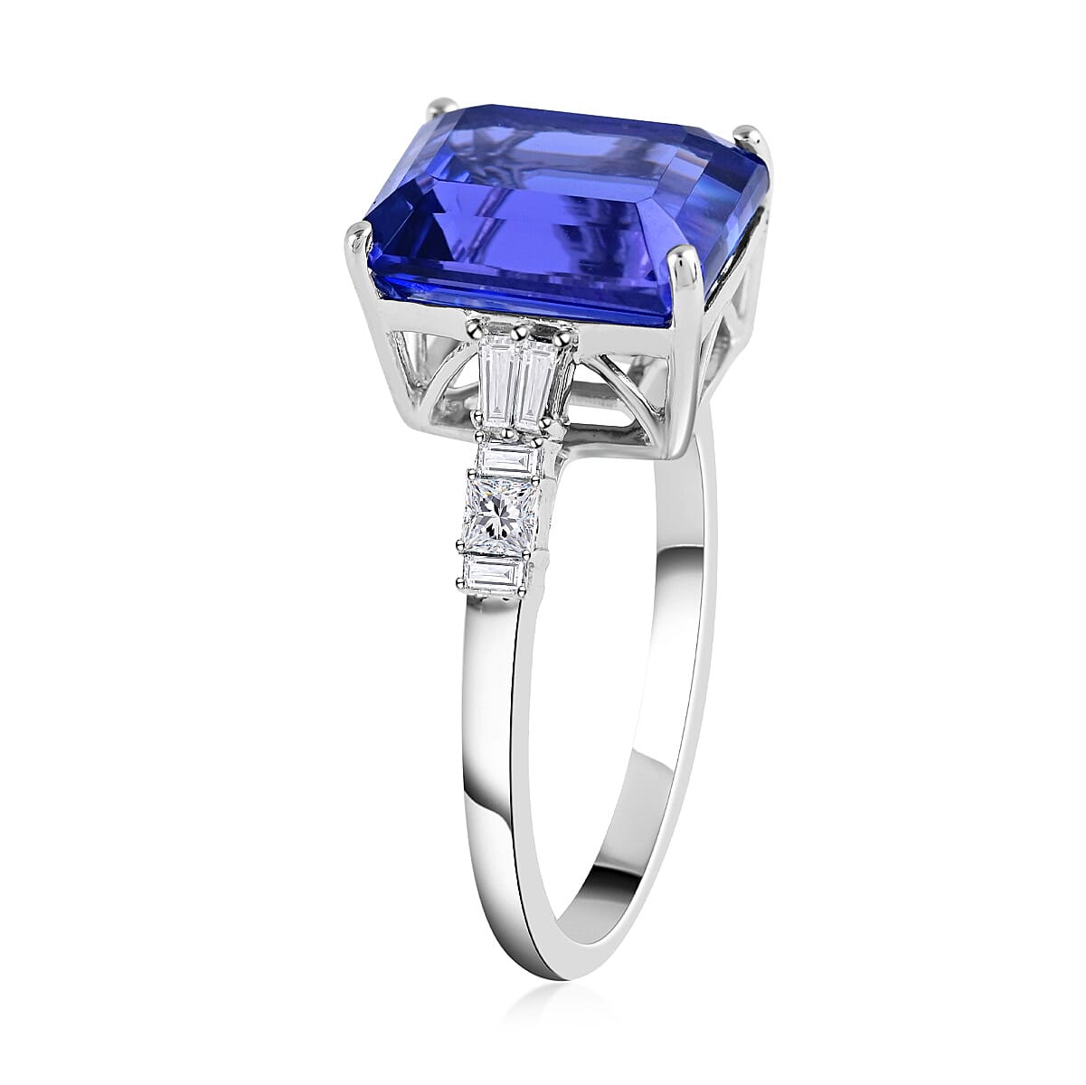 RHAPSODY 950 Platinum AGI Certified & Appraised AAAA Tanzanite and Diamond (VS-E-F) Ring 5.60 Ct, Platinum Wt. 5.13 Gms.SIZE N