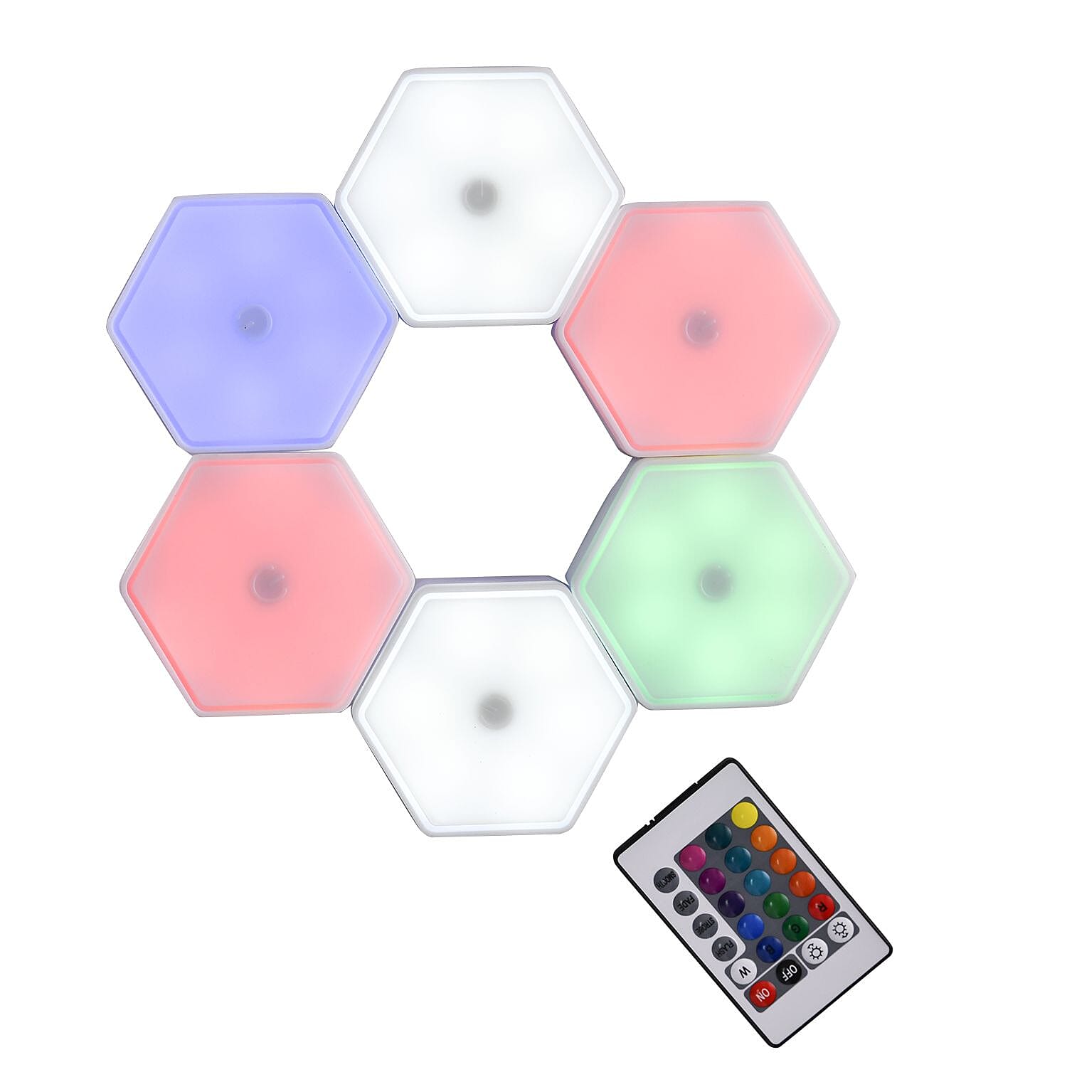 6 Colourful Touch Remote Control Hexagonal Splicing Lights - Multi (3xAAA Battery - Not Included)