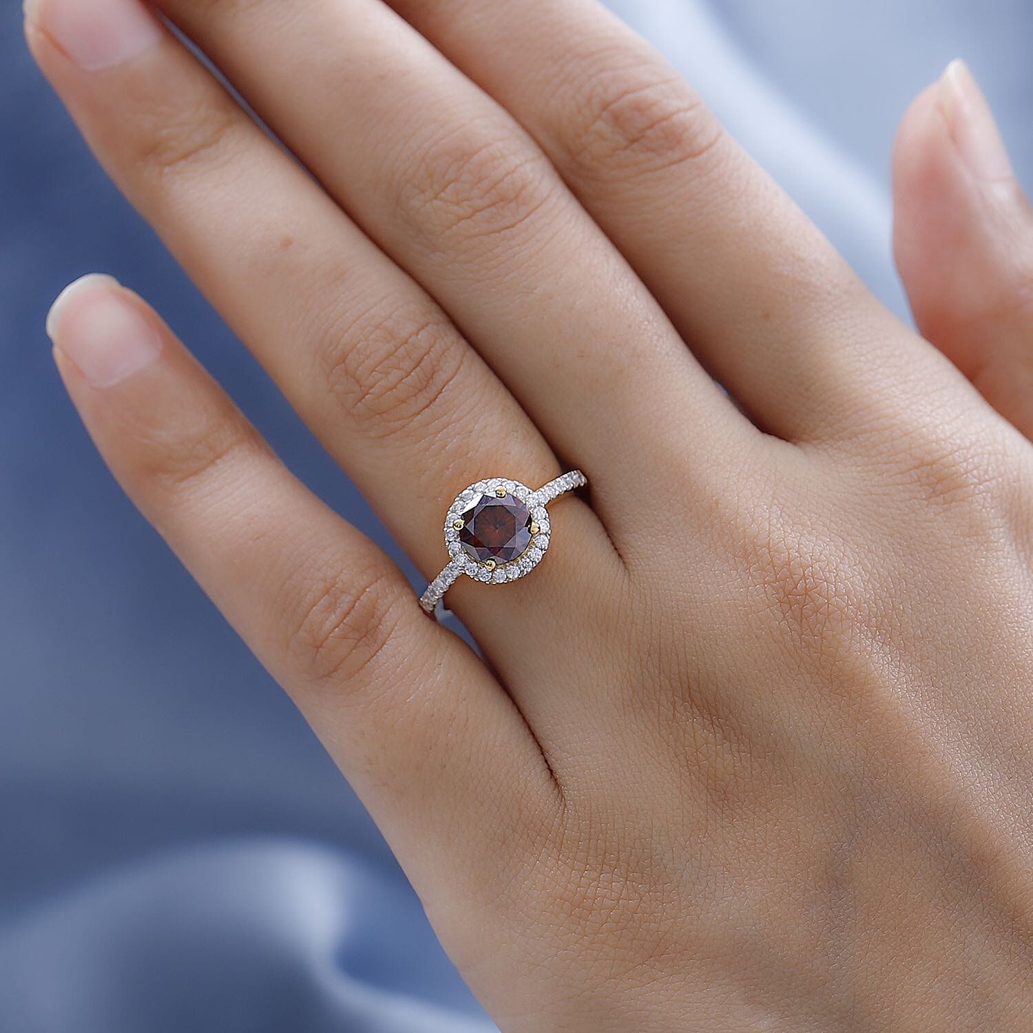 Champagne Moissanite and Moissanite Ring in 18K Vermeil Yellow Gold Plated Sterling Silver 1.42 Ct.