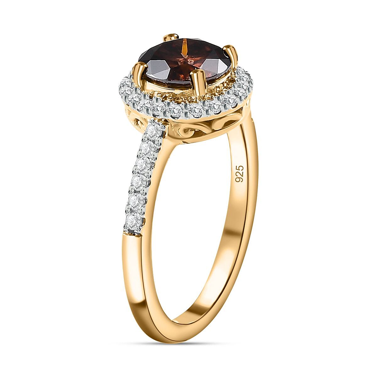 Champagne Moissanite and Moissanite Ring in 18K Vermeil Yellow Gold Plated Sterling Silver 1.42 Ct.