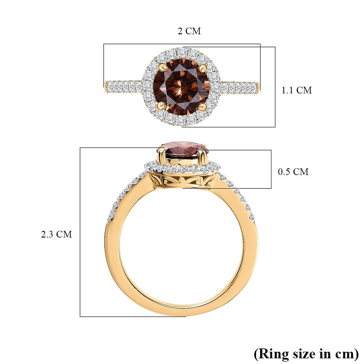 Champagne Moissanite and Moissanite Ring in 18K Vermeil Yellow Gold Plated Sterling Silver 1.42 Ct.