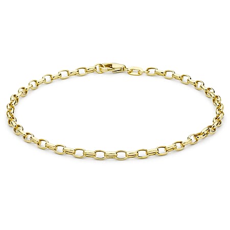 9K Yellow Gold 2.6mm Hollow Oval Belcher Bracelet 7 Inch