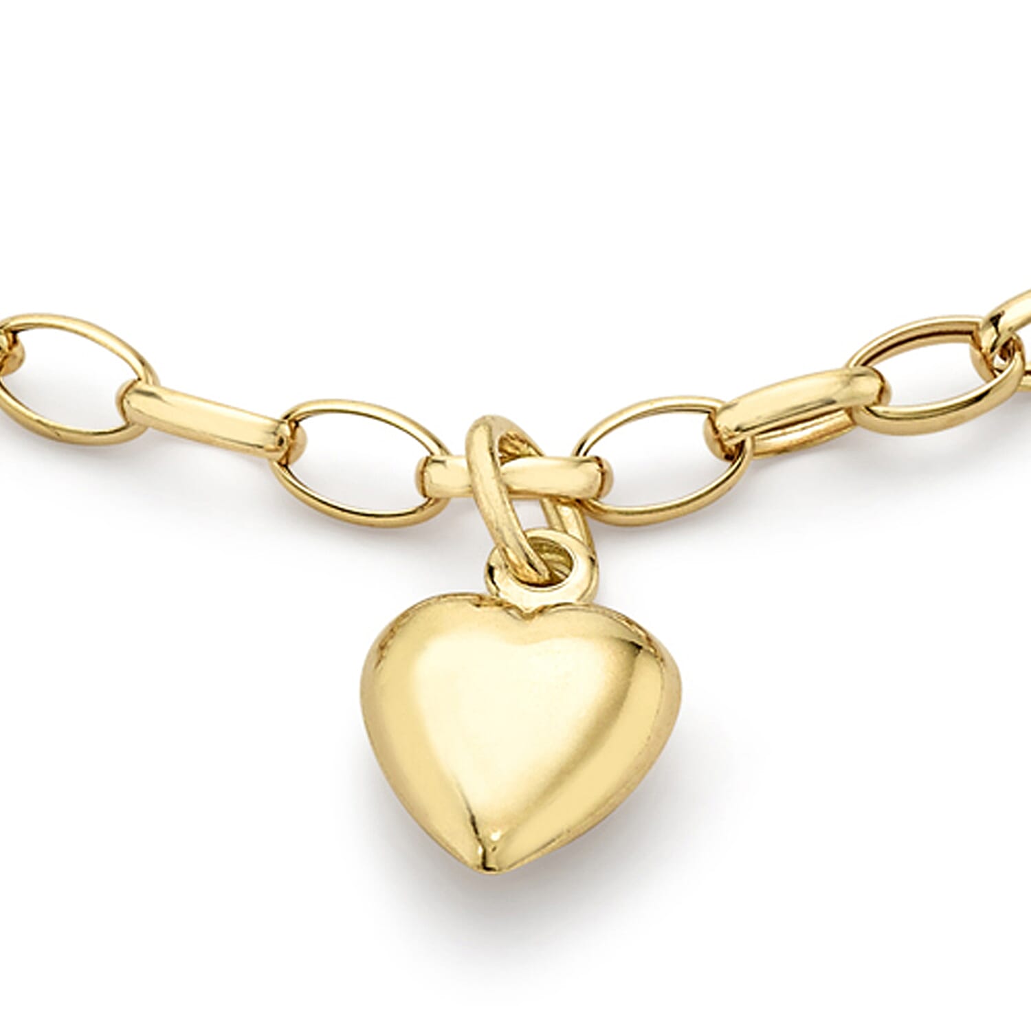 9K Yellow Gold 3 Heart Oval Belcher Chain Bracelet 7 Inch