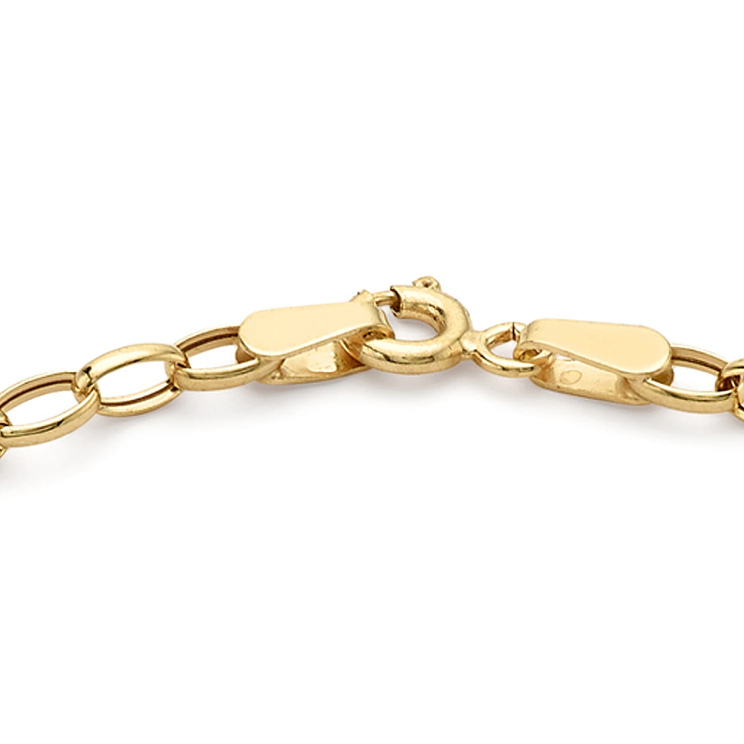 9K Yellow Gold 3 Heart Oval Belcher Chain Bracelet 7 Inch