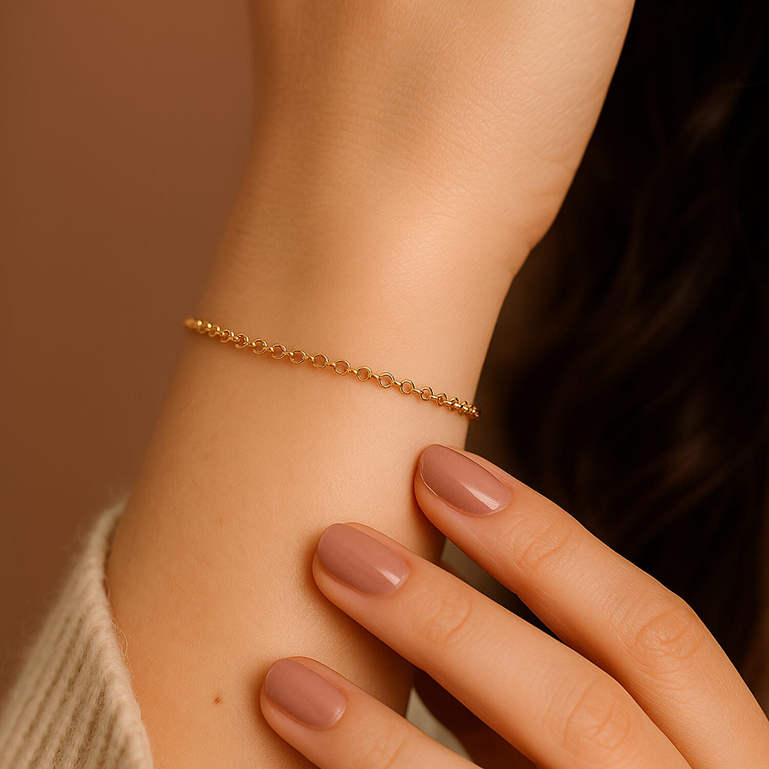 9K Yellow Gold Round Belcher Bracelet (Size 8) with Spring Ring Clasp