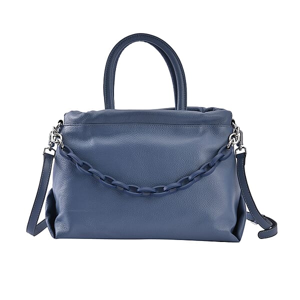 Genuine Leather Crossbody Bag with Chain Blue 7193399 TJC