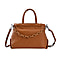 Genuine Leather Crossbody Bag with Chain - Apricot
