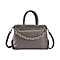 Genuine Leather Crossbody Bag with Chain - Grey