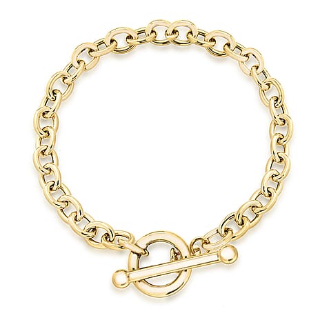 9K Yellow Gold 6mm Oval Link T Bar Belcher Bracelet 7 Inch