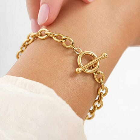 9K Yellow Gold 6mm Oval Link T Bar Belcher Bracelet 7 Inch