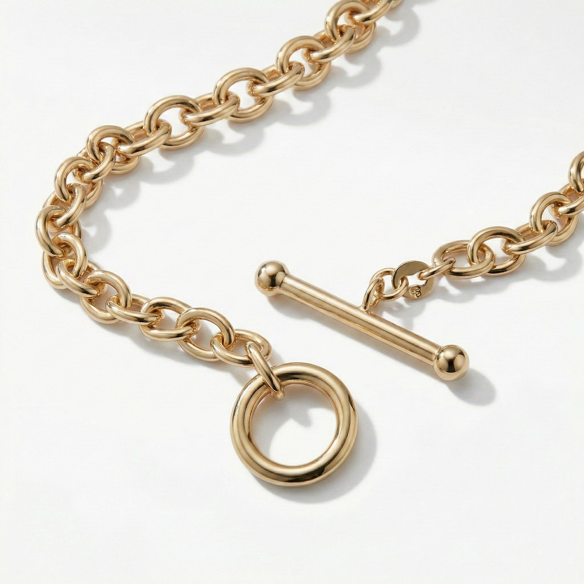 9K Yellow Gold 6mm Oval Link T Bar Belcher Bracelet 7 Inch