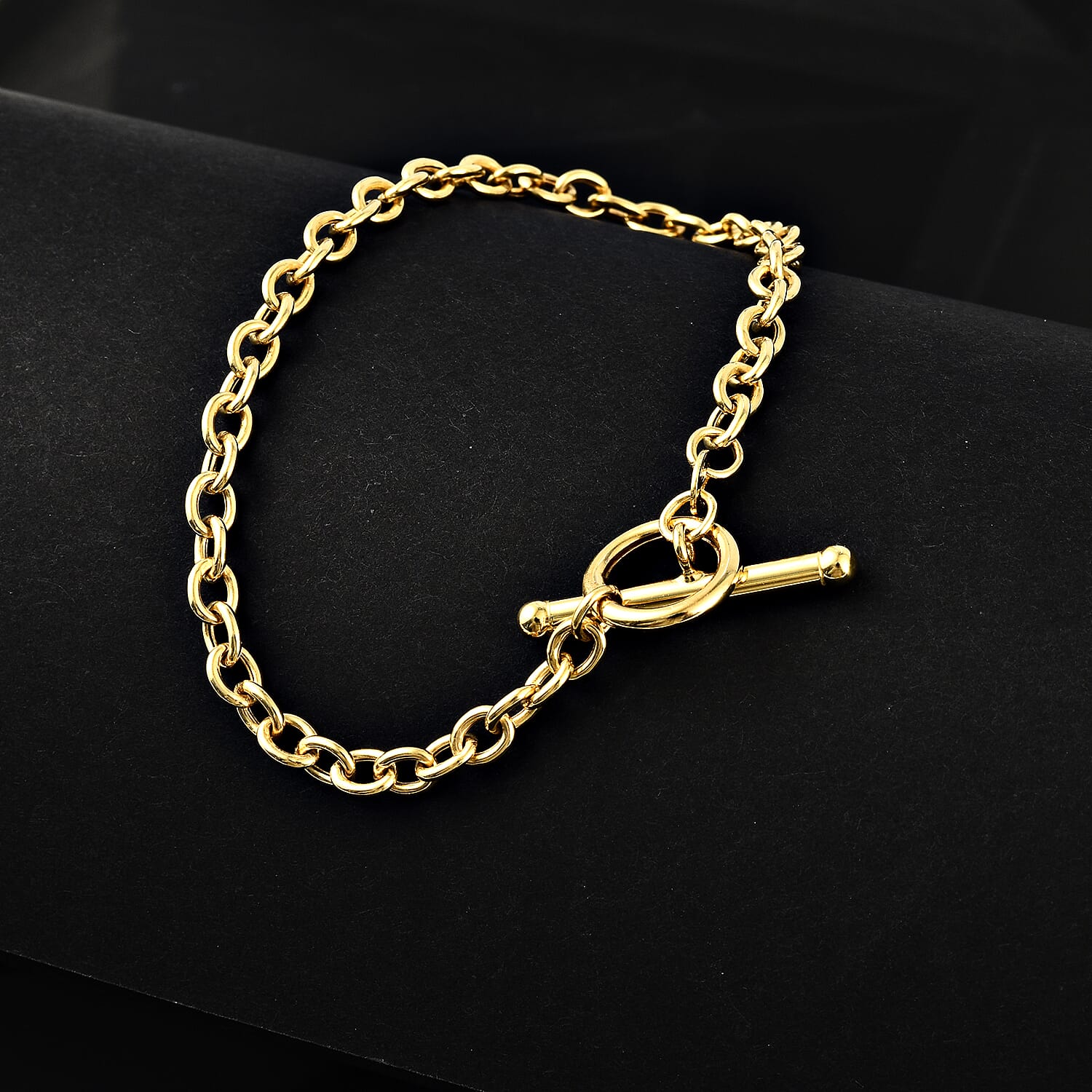 9K Yellow Gold 4mm Oval Link T Bar Belcher Bracelet 7 Inch