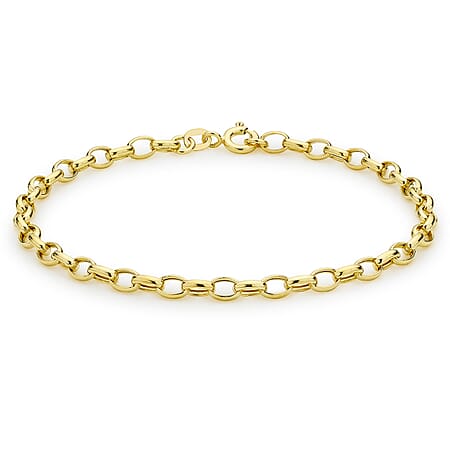 9K Yellow Gold Hollow Oval Belcher Bracelet 7.5 Inch