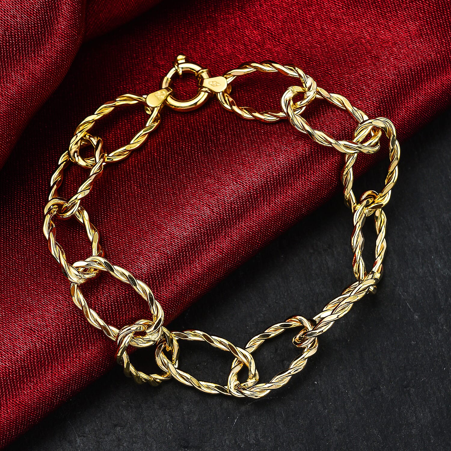 9K Yellow Gold Twisted Link Rope Bracelet 7.5 Inch