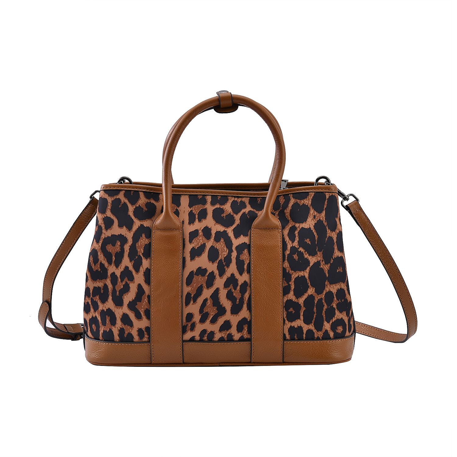 Genuine Leather Cheetah Crossbody Bag - Beige